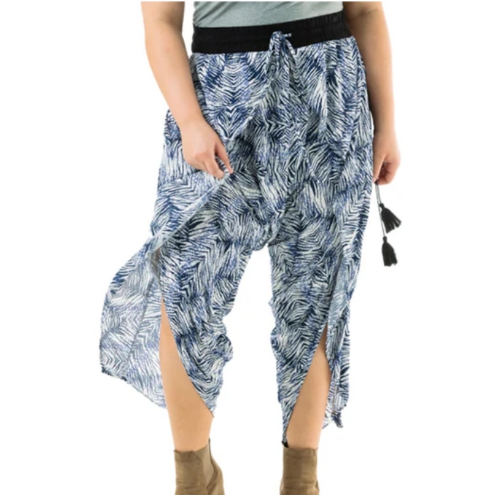 Buddha Pants The Flap Harem Pants Blue Zebra Size XXS Boho Yoga